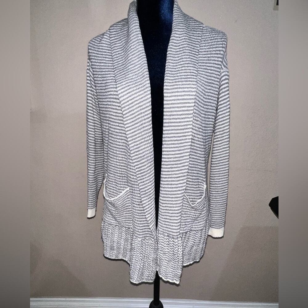 Women's Knox Rose Open Front Duster Cardigan Sweater Gray/White, Size S